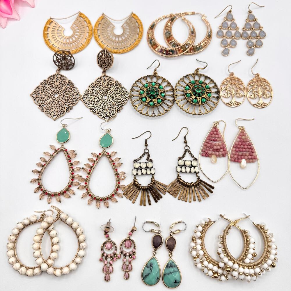 Mixed Festival Earring Lot Beaded Boho Glam Goddess Some Gemstone Eclectic